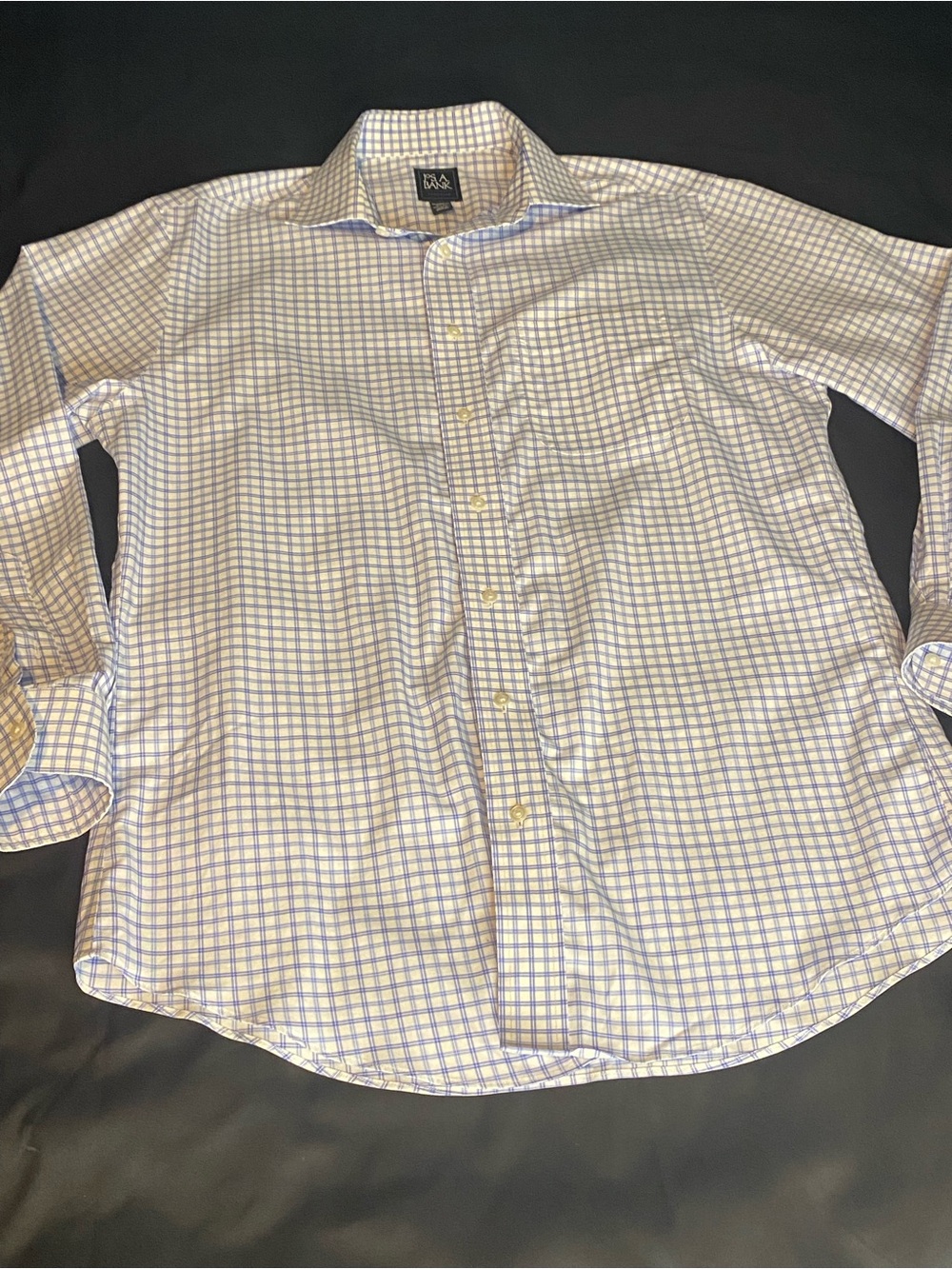 Mens Tailored Fit Dress Shirt By Jos A Bank Size 15 1/2 - 34. Blue/White